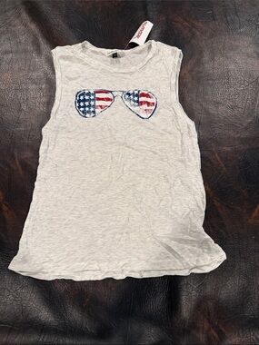 Source Unknown White Tank Top with American Flag Sunglasses Graphic